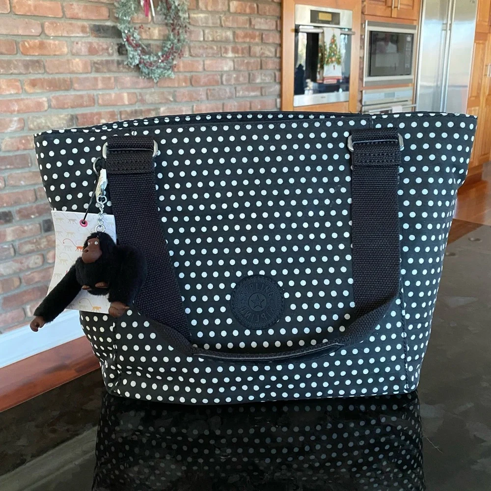 Kipling Black and White Polka Dot Tote Bag - Picture 4 of 5